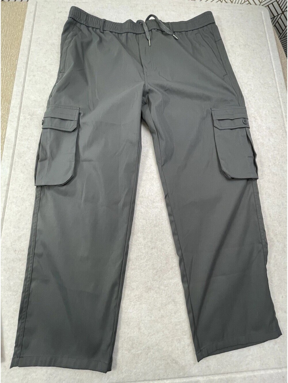 FlexRover Men's Cargo Pants Grey 3XL Comfort Multi-Pocket Drawstring Casual